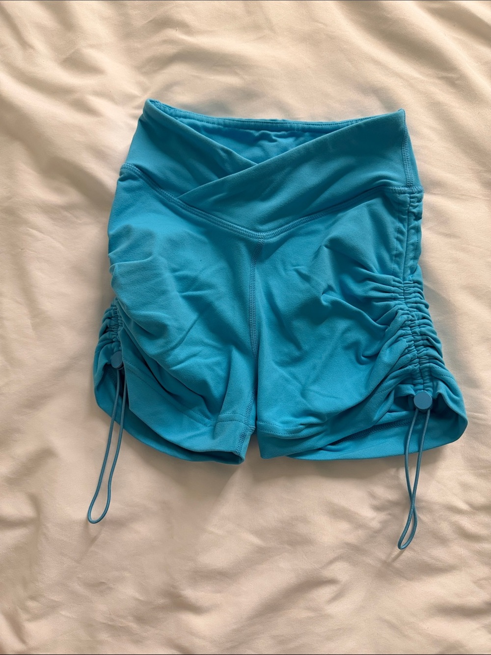 High-Rise Turquoise Ruched Bike Shorts
